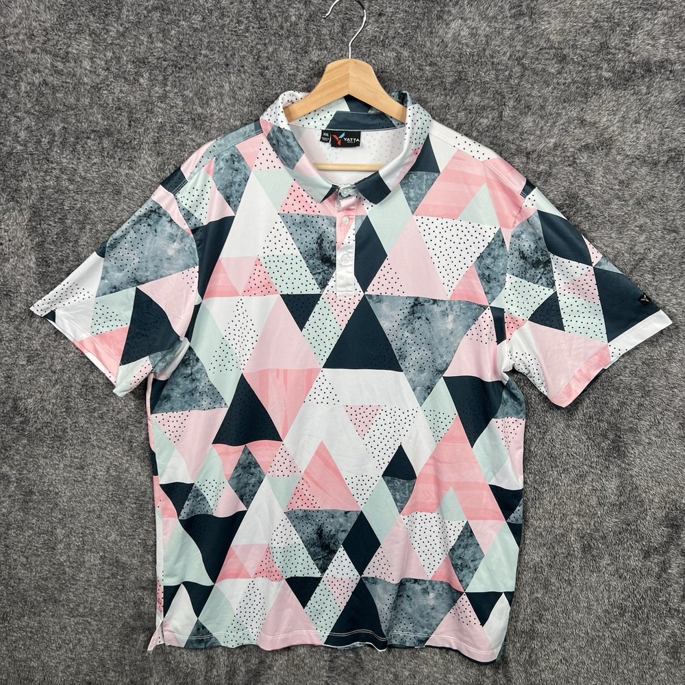 Yatta Golf Polo Shirt Size 2XL Geometric Multicolor Men's Performance Pink AOP